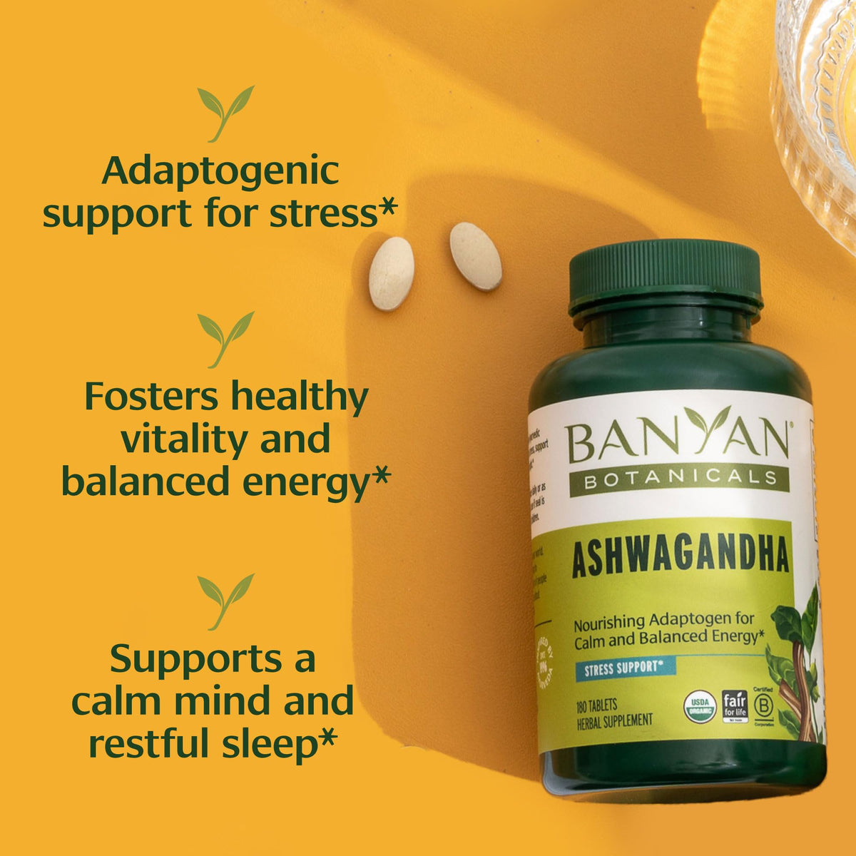 Banyan Botanicals Organic Ashwagandha - 1000mg per Serving - Cortisol Manager & Stress Relief Supplement - Adrenal Support for Mood, Restful Sleep & Muscle Recovery - 180 Tablets - Non-GMO, Vegan* Banyan BotanicalsBuy Supplements Australia