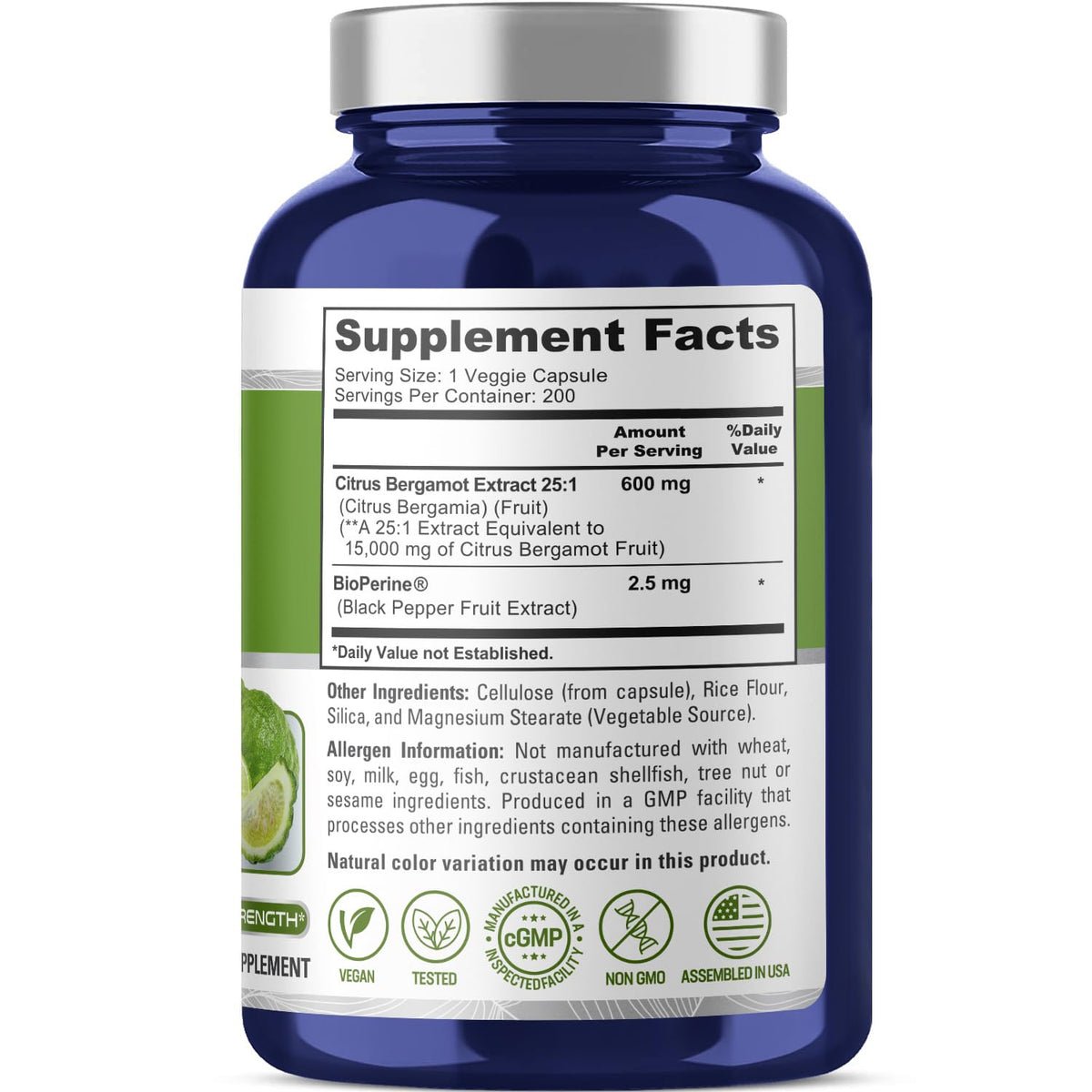 NusaPure Citrus Bergamot Capsules 15,000mg, 200 Capsules - 25:1 Bergamot Extract - 200 Servings, Bioperine, Vegan, Non-GMO NusaPureBuy Supplements Australia