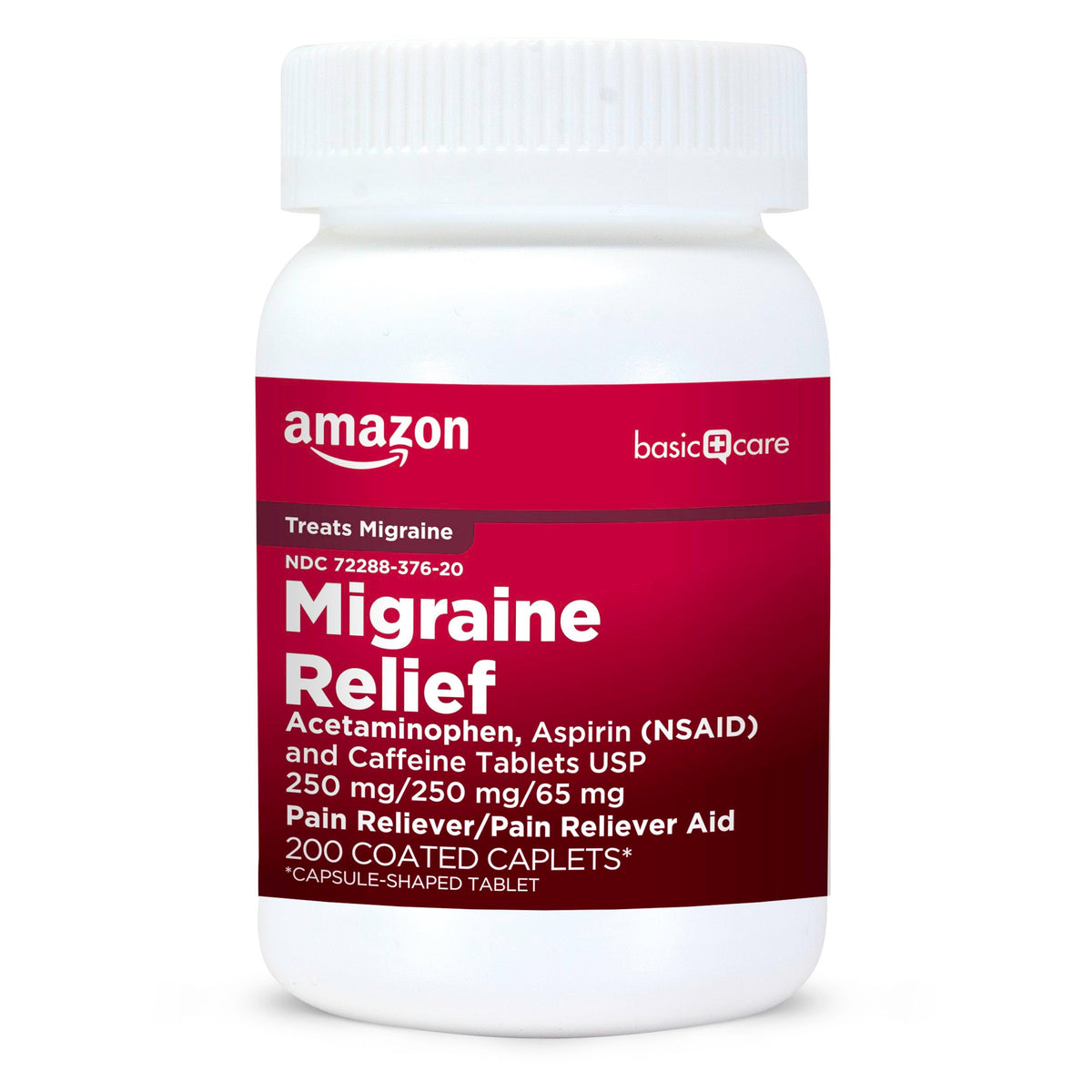 Amazon Basic Care Migraine Relief Acetaminophen, Aspirin (NSAID) and Caffeine Tablets, Pain Reliever/Pain Reliever Aid, 200 Count Amazon Basic Care buy supplements Au