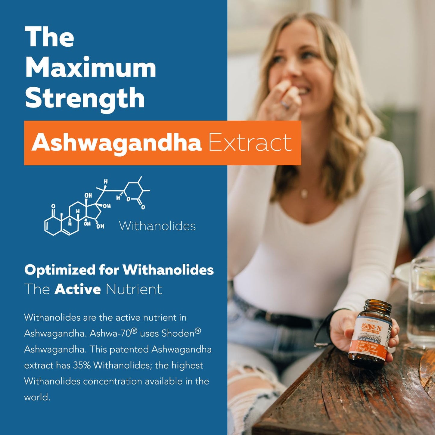 Ashwa-70®: Ashwagandha Extract - 35% Withanolides | Max Strength, Highest Withanolide Concentration - Mood & Performance - Enhanced Absorption with BioPerine® Black Pepper (60 Capsules) Triquetra HealthBuy Supplements Australia