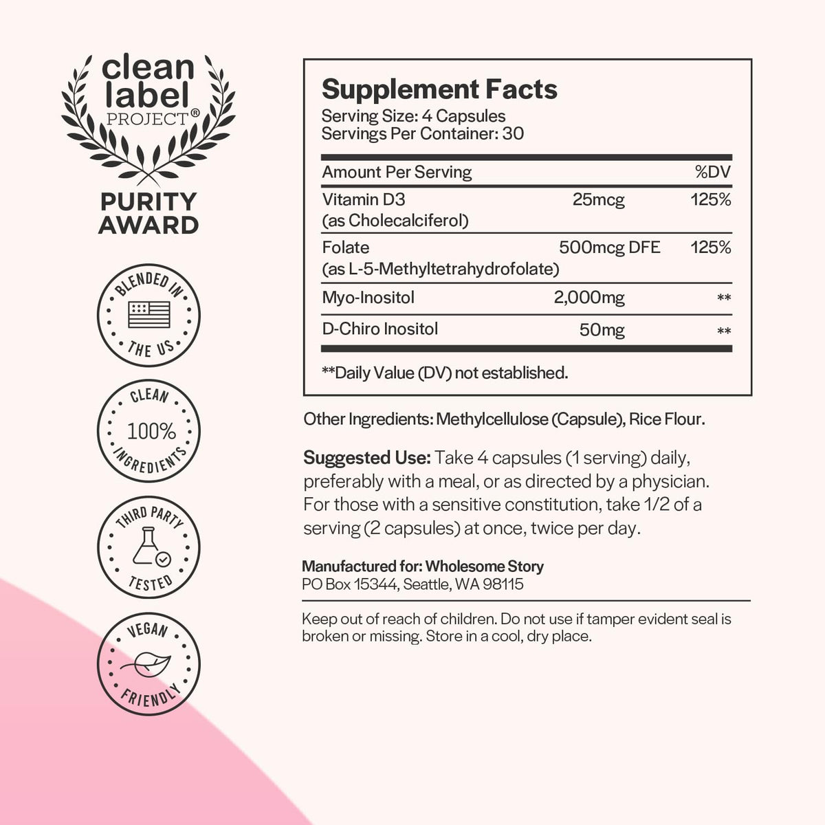 Myo-Inositol & D-Chiro Inositol Capsules with MTHF, Folate, Vitamin D| Support Wholesome StoryBuy Supplements Australia