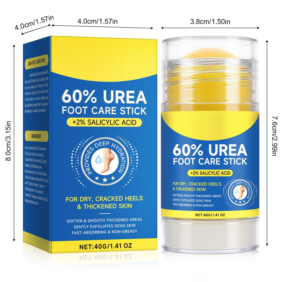 2Pack 60% Urea with 2% Salicylic Acid Urea Foot Care Stick, Foot Cream Moisturizer for Dry Cracked Feet, Knees, Elbows, Hands,Moisturizes and Hydrates the Dry Skin,Callus Remover & Skin Softener QJCWXIAOX buy supplements Au