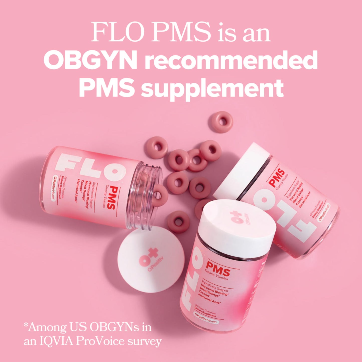 O Positiv FLO PMS Gummies for Women - Proactive PMS Relief - Targets Hormonal Breakouts, Bloating, Cramps, & Mood Swings with Chasteberry O Positiv canada supplements