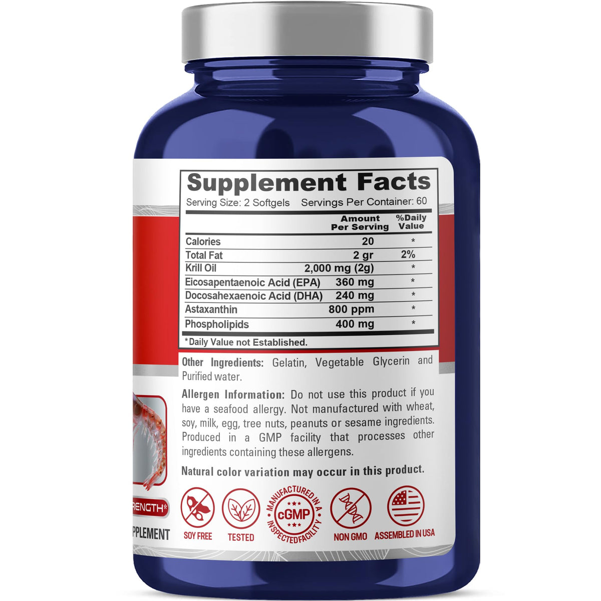 NusaPure Antarctic Krill Oil 2000 mg 120 Softgels, Omega-3 EPA 360mg, DHA 240mg, Soyfree Astaxanthin Supplement Sourced from Krill 800ppm NusaPureBuy Supplements Australia