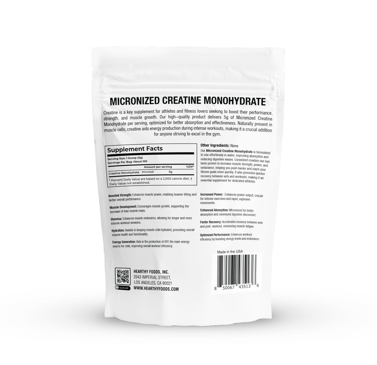 HEARTHY FOODS Creatine Monohydrate Micronized Powder 500G - 100 Servings, 5000mg Per Serving (5g) - 17.9 Oz for Men & Women Muscle Growth & Recovery - UNFLAVORED HEARTHY FOODSBuy Supplements Australia