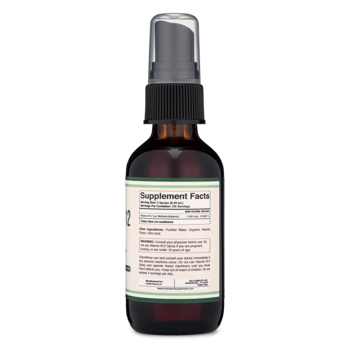 Vitamin B12 Sublingual Spray (2 Spray Dose of Vitamin 12 1000mcg, 3 Spray Serving Size Double Wood SupplementsBuy Supplements Australia