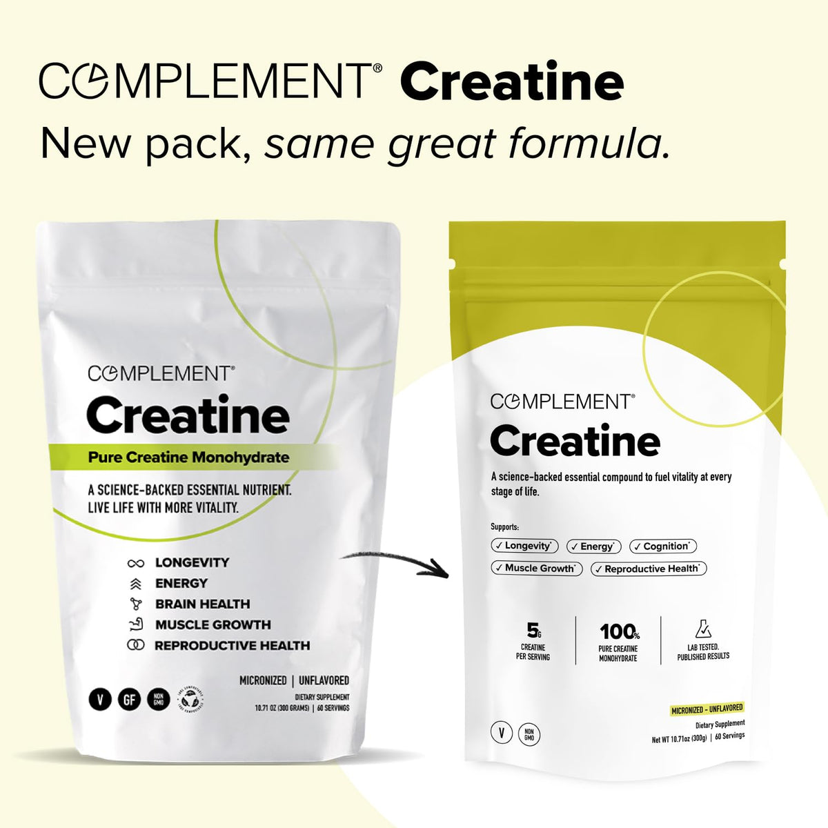Complement Creatine Monohydrate Micronized Powder for Women and Men (5g, 60 Servings) Pre Workout, Post Workout, Muscle Recovery, Brain Health, Longevity- Vegan, Unflavored ComplementBuy Supplements Australia