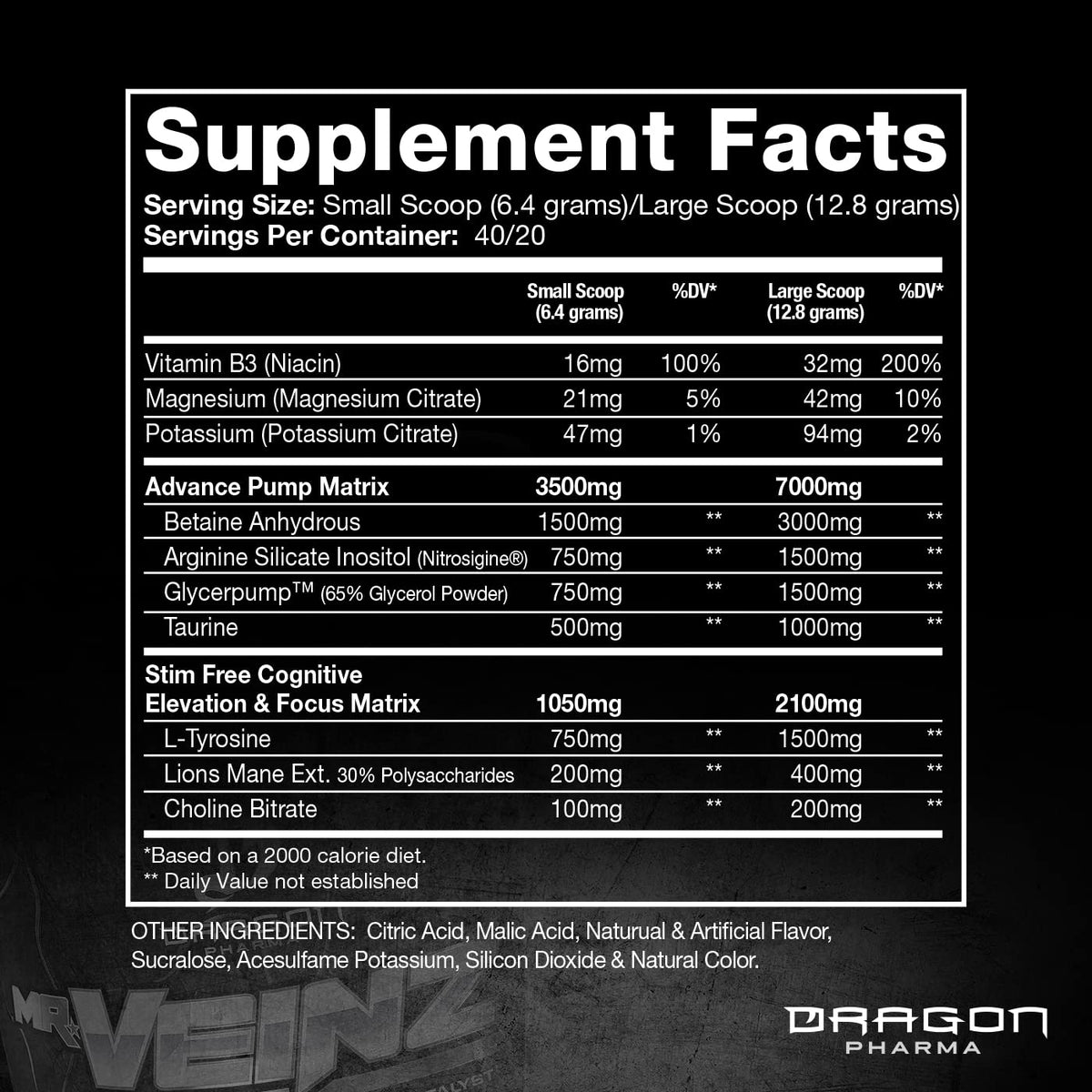 DRAGON PHARMA Mr. Veinz Stim Free Pre-Workout, Extreme Pump & Nootropic Catalyst, Maximize Pumps via Vasodilation & Cell Volumization, Stimulant-Free Formula for Focus (40 Servings, Apple Juice)