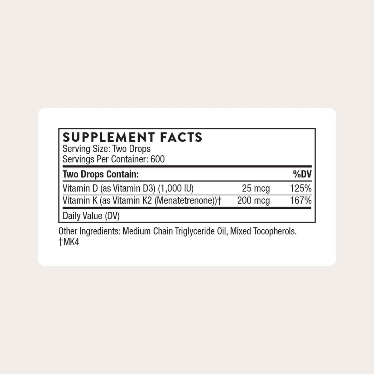 THORNE - Vitamin D + K2 Liquid with a Metered Dispenser - Vitamins D3 & K2 to Support Healthy Bones & Muscles* - 1 Fl Oz (30 ml) - 600 Servings