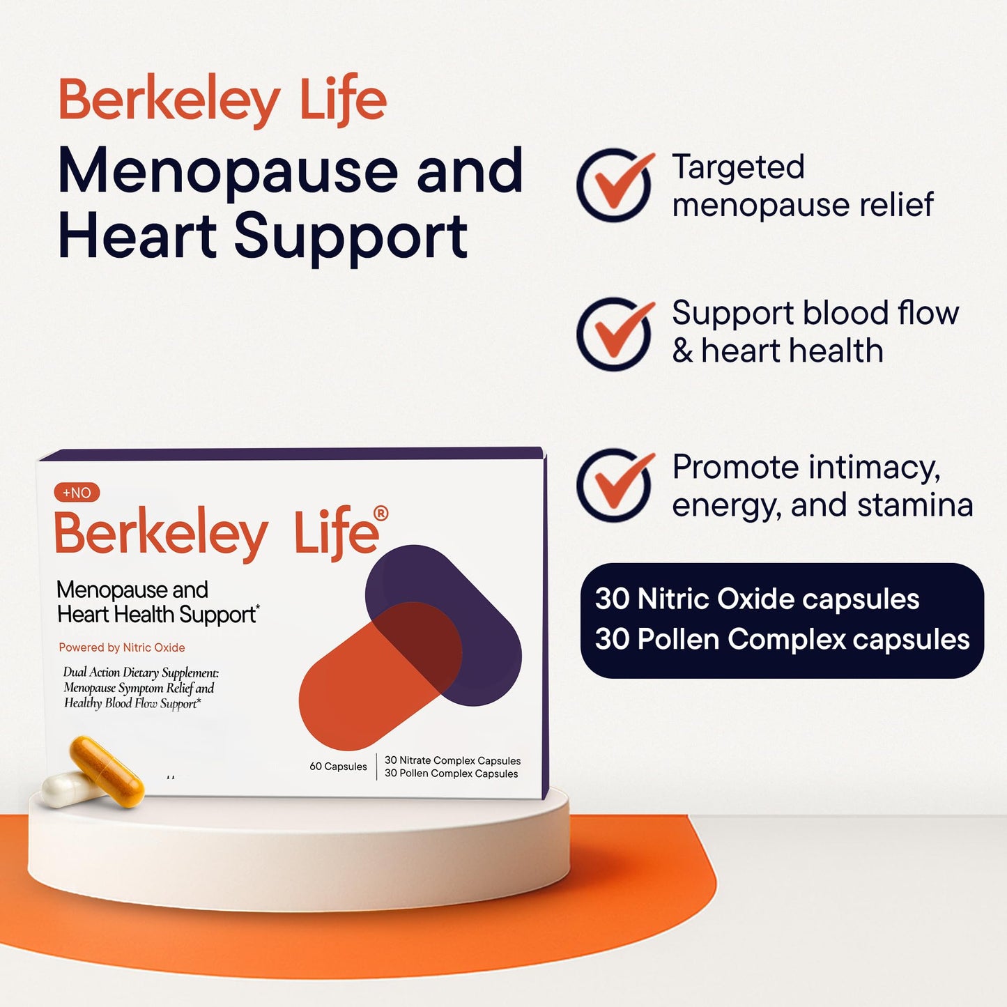 Berkeley Life Menopause and Heart Health Support Supplements - Hormone-Free Dual-Action Nitric Oxide Supplement for Menopause Symptom Relief & Healthy Blood Flow Support for Women - 60 Capsules Berkeley LifeBuy Supplements Australia