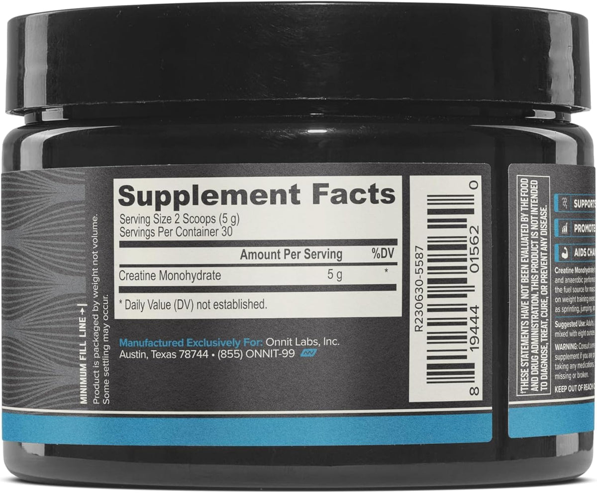 ONNIT Creatine Monohydrate Powder, IGEN™ Non-GMO Tested – 5g Premium Creatine for Muscle Strength, Power & Lean Mass, Supports Brain Health & Cellular Energy, Unflavored, 30 Servings, 5.29 oz 2-Pack ONNITBuy Supplements Australia