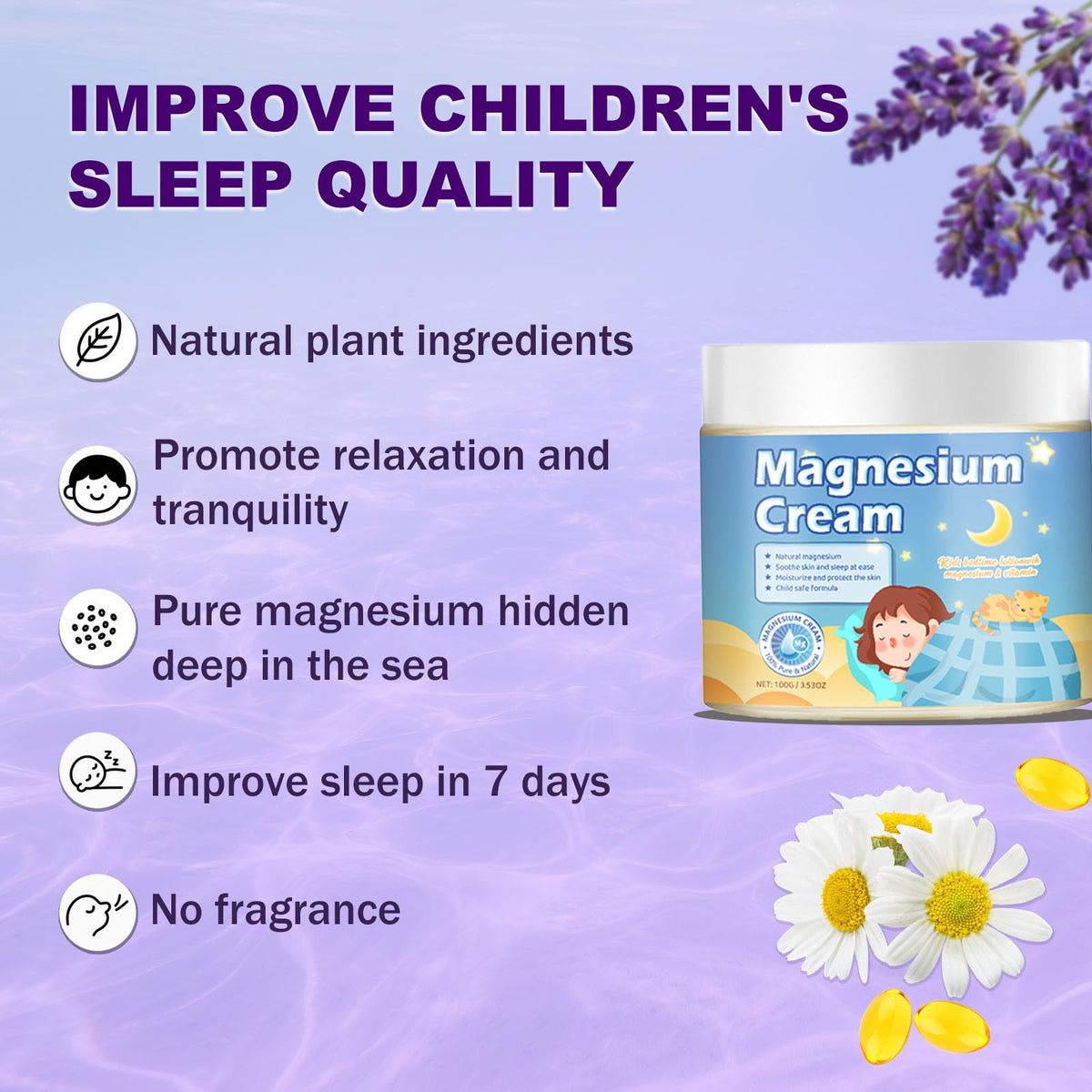 100g Magnesium Lotion for Kids Sleep,Nighttime Magnesium Cream,Soothe and Relax Your Body Before Bed,Safe for Both Adults and Children,Natural Calming Cream Support for Sleep KzaioBuy Supplements Australia