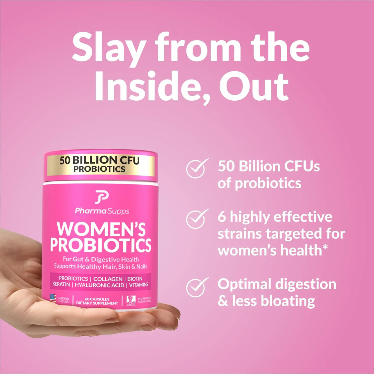 ADVANCED Women's Probiotics for Gut Health - Hair, Skin, & Nails Vitamins Support - 50 Billion CFU w/ Collagen, Biotin & Keratin - Probiotic Supplement for Digestive Health & Bloating Relief, USA-Made PharmaSupps buy supplements Au