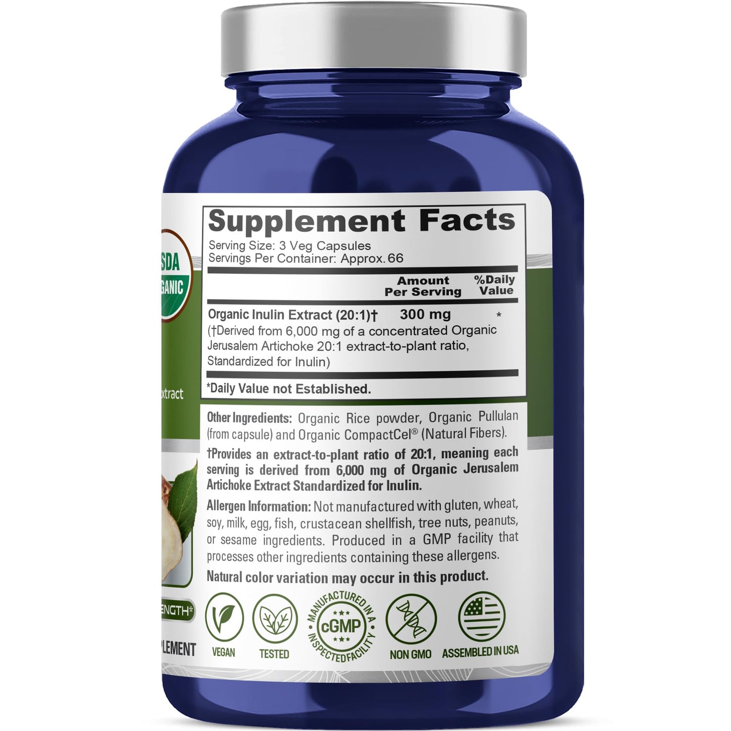 NusaPure Inulin Powder 20:1 Extract, 300 mg Equivalent to 6,000mg | 200 Veg Capsules |USDA Organic Suitable for Vegetarians, Vegan, Non-GMO Supplement NusaPureBuy Supplements Australia