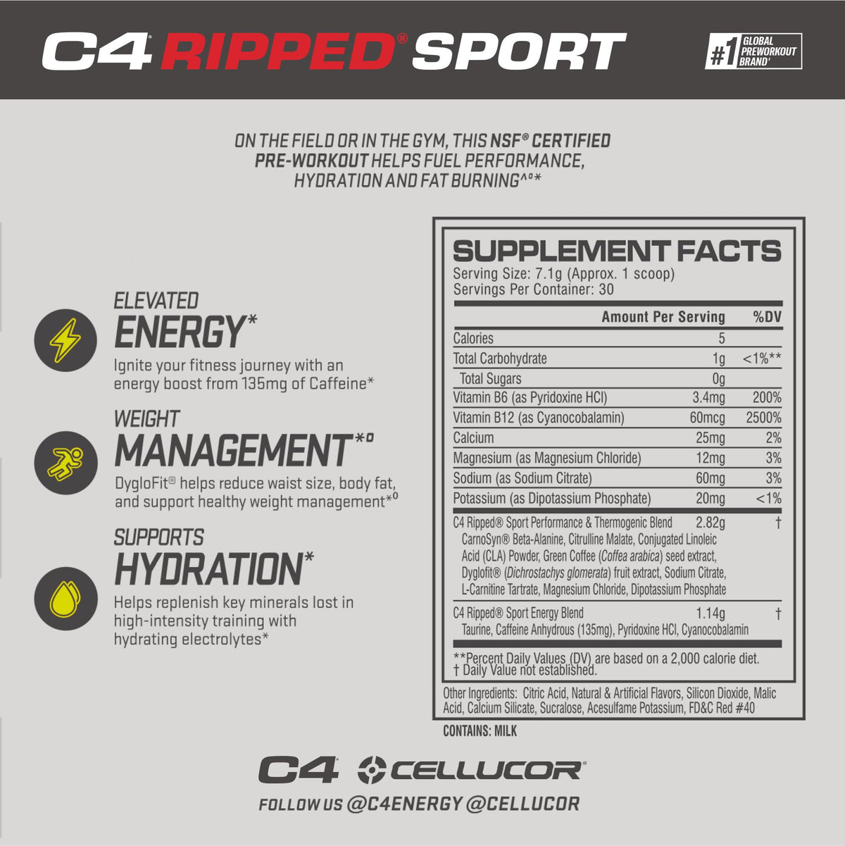 C4 Ripped Sport Pre Workout Powder Fruit Punch - NSF Certified for Sport + Sugar Free CellucorBuy Supplements Australia