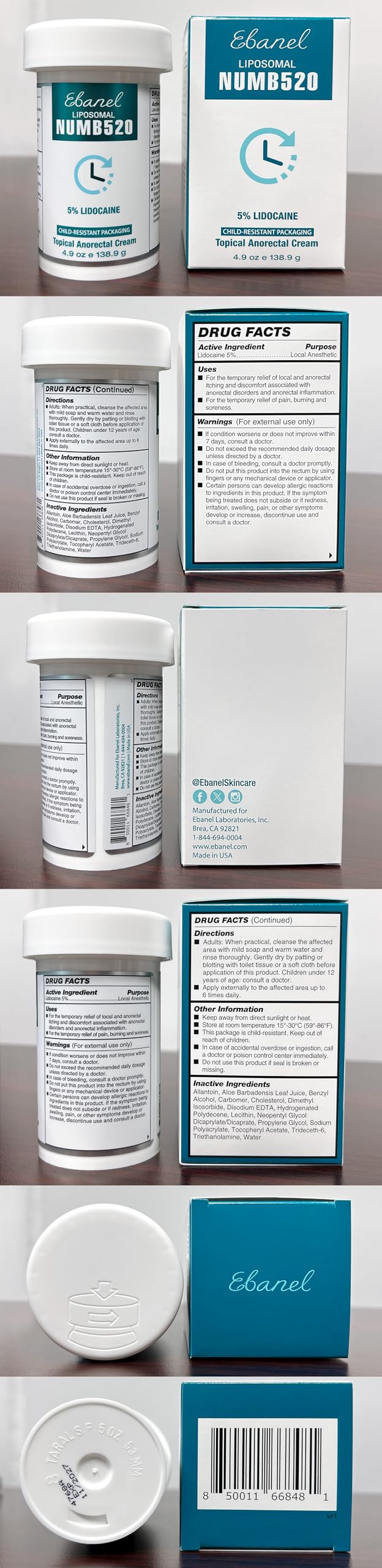 Ebanel 5% Lidocaine Numbing Cream, Pain Relief Burn Itch Cream, Maximum Strength Topical Anesthetic with Allantoin, Vitamin E for Local and Anorectal Uses, Hemorrhoid Treatment, 4.9 Oz Gosupps WWW buy supplements Au