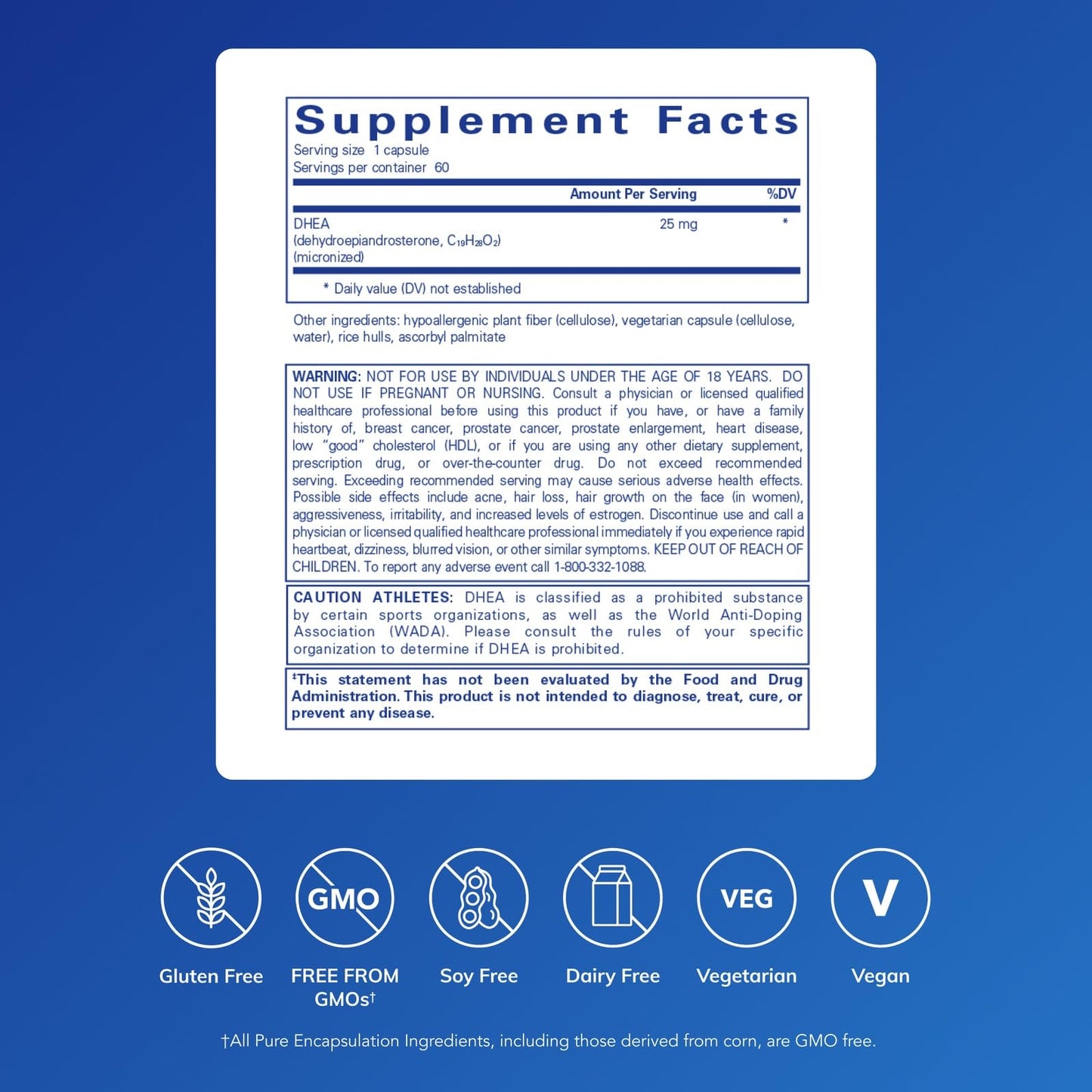 Pure Encapsulations DHEA 25 mg - Supplement for Immune Support, Hormone Balance, Metabolism Support, and Energy Levels* - with Micronized DHEA - 60 Capsules Pure EncapsulationsBuy Supplements Australia
