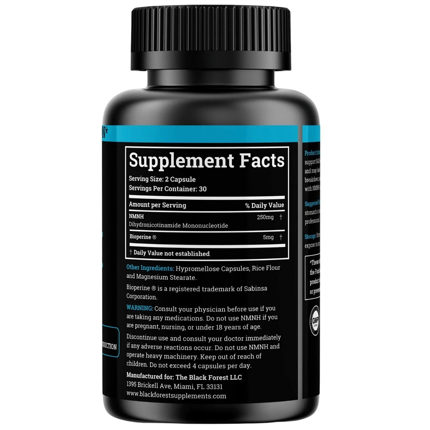 NMNH Supplement 250MG Pure Dihydro-Nicotinamide Mononucleotide (NMN Supplement Alternative with Bioperine® For 3X The Bioavailability) NAD Supplement to Boost NAD+ Levels For Anti-Aging & Energy Black ForestBuy Supplements Australia