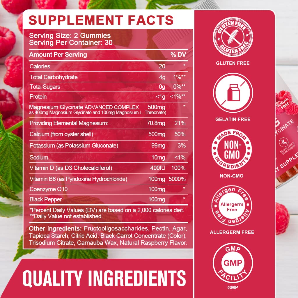 Magnesium Glycinate Gummies 400 mg with 100 mg Composite magnesium - Chelated Magnesium Potassium Supplement with Vitamin D, B6 Supports Calm, Sleep, Memory & Muscle Cramps,Sugar Free - 120 Gummies GONGOTABuy Supplements Australia