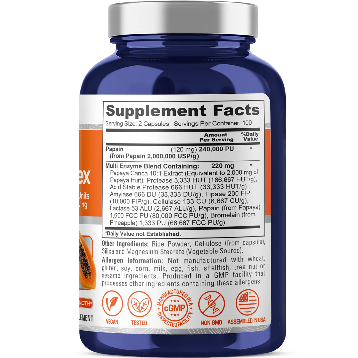 NusaPure Papaya Papain Enzyme Complex 240,000 PU - 200 Veggie Caps - Suitable for Vegetarian, Vegan Non-GMO NusaPureBuy Supplements Australia