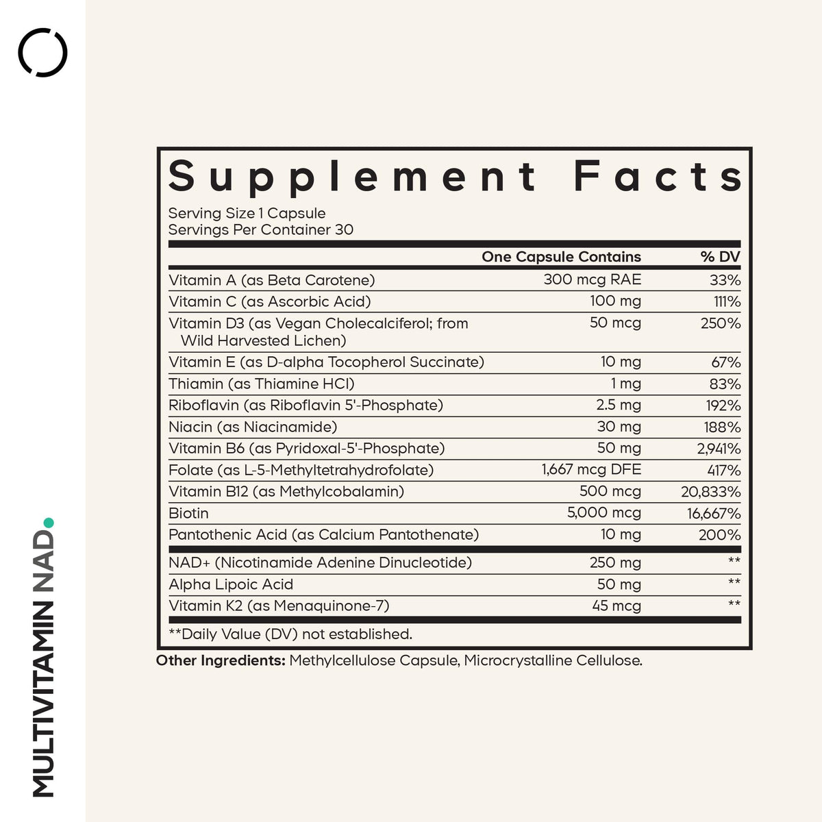 Codeage Multivitamin NAD Supplement - NAD+ Energy & Healthy Aging Support - Vitamin D3 K2, P5P, Methylated B12, Alpha Lipoic Acid, Folate, Riboflavin, Biotin, B Complex Pills - Non-GMO - 30 Capsules CodeageBuy Supplements Australia