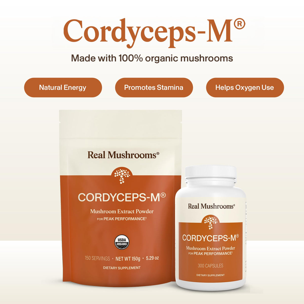Real Mushrooms Capsules Supplements - Organic Cordyceps Mushroom Powder in Capsules - Energy and Performance Mushrooms with Verified Beta Glucans - Vegan, Non-GMO, 300 Capsules Real Mushrooms buy supplements Au