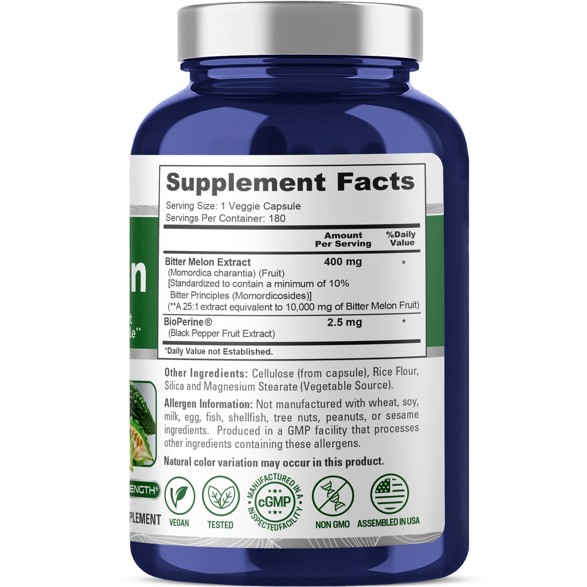 NusaPure Bitter Melon Extract 10,000 mg 180 Vegan Caps (100% Vegetarian, Non-GMO, Gluten-Free, 10% Bitter Principles) Bioperine NusaPureBuy Supplements Australia