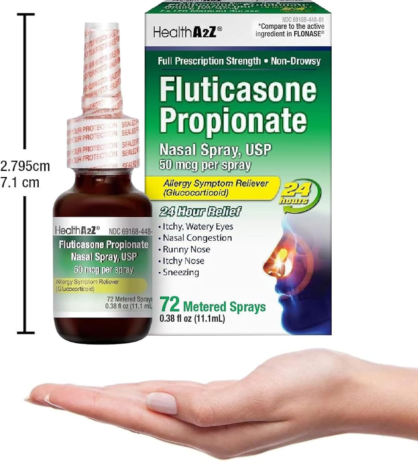 HealthA2Z® Allergy Relief, Fluticasone Propionate 50mcg, Nasal Spray, 24-Hour Allergy Relief, Nasal Decongestant, Dye Free, 72 Sprays (0.38 fl oz) HealthA2Z buy supplements Au