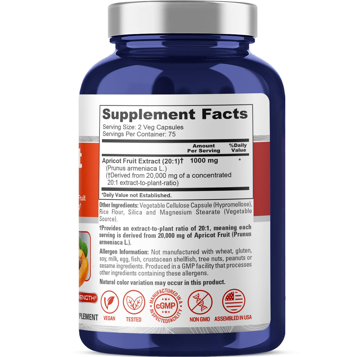 NusaPure Apricot 20:1 Extract, 1000 mg Equivalent to 20,000mg 150 Veggie Capsules (Vegan, Non-GMO) NusaPureBuy Supplements Australia