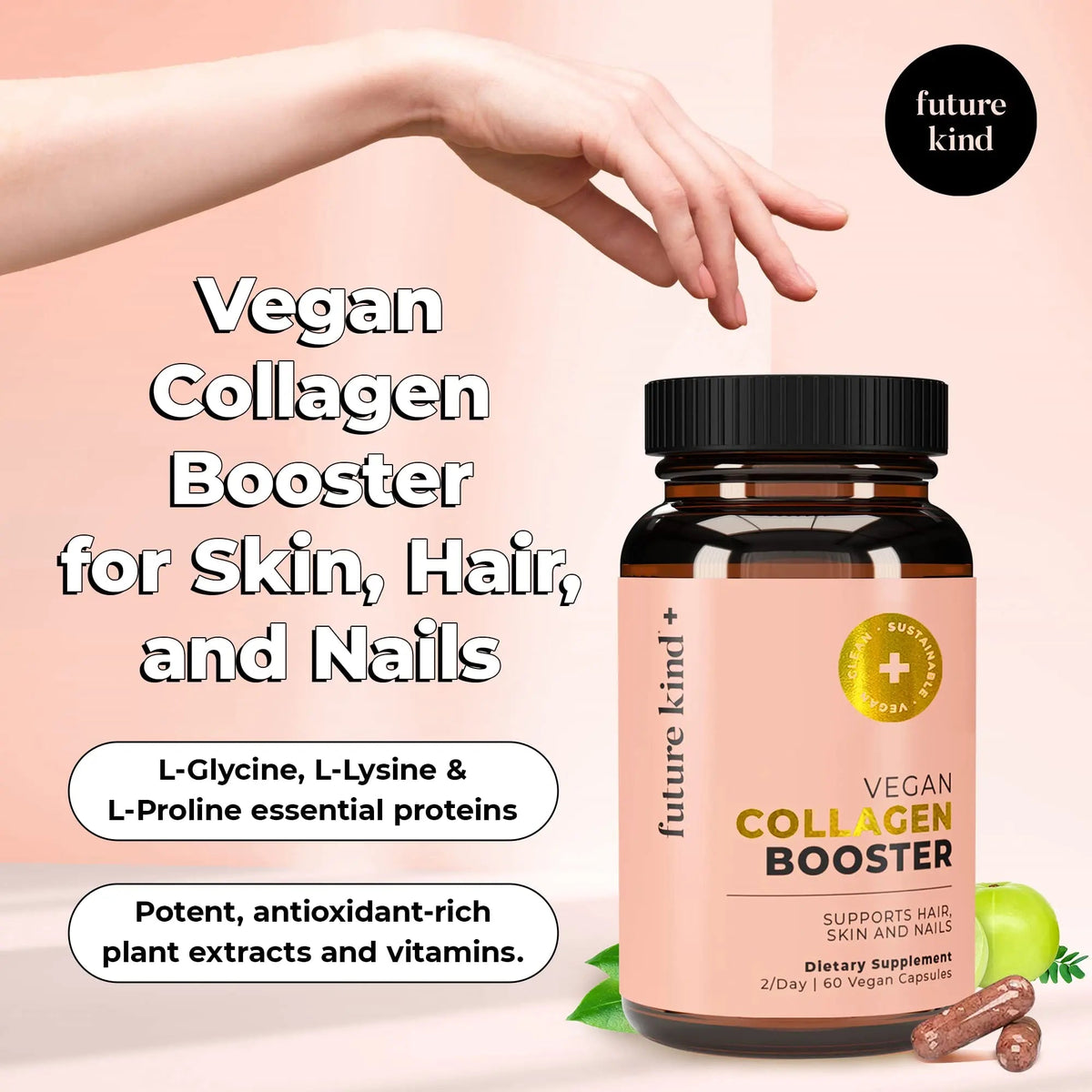 Future Kind Vegan Collagen - Supports Collagen Production with Biotin and Vitamin C (60 Capsules in Glass Bottle) Future Kind buy supplements Au