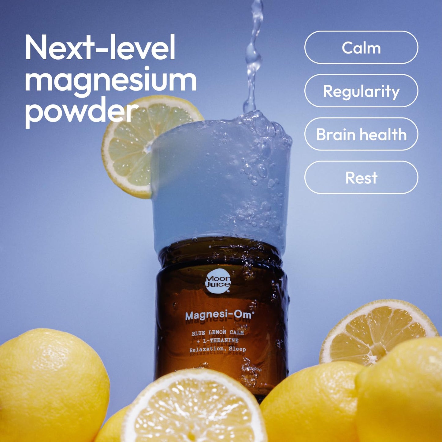 Moon Juice Magnesi-Om Magnesium Powder Supplement - Chelated Magnesium Complex + L-Theanine Blend for Rest, Relaxation & Regularity - Vegan, Non-GMO & No Sugar, Blue Lemon, 4.2 oz, 30 Servings Moon JuiceBuy Supplements Australia