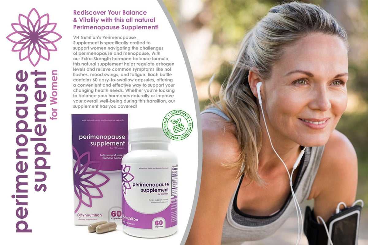 VH Nutrition Perimenopause Supplement for Women | Hot Flash, Mood, and Menstruation Cycle Support | 100% Herbal Formula: Black Cohosh, Vitex, & Shatavari. No Additives, or Fillers VH NutritionBuy Supplements Australia