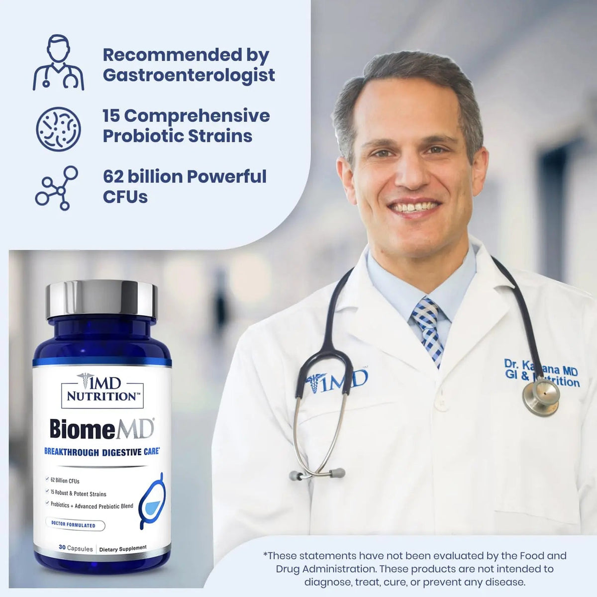 1MD Nutrition BiomeMD Probiotics | 62 Billion CFUs, 15 Comprehensive Strains - Pro & Prebiotics | Doctor-Formulated for Digestive Health & Immune Support | 30 Capsules 1MD NutritionBuy Supplements Australia