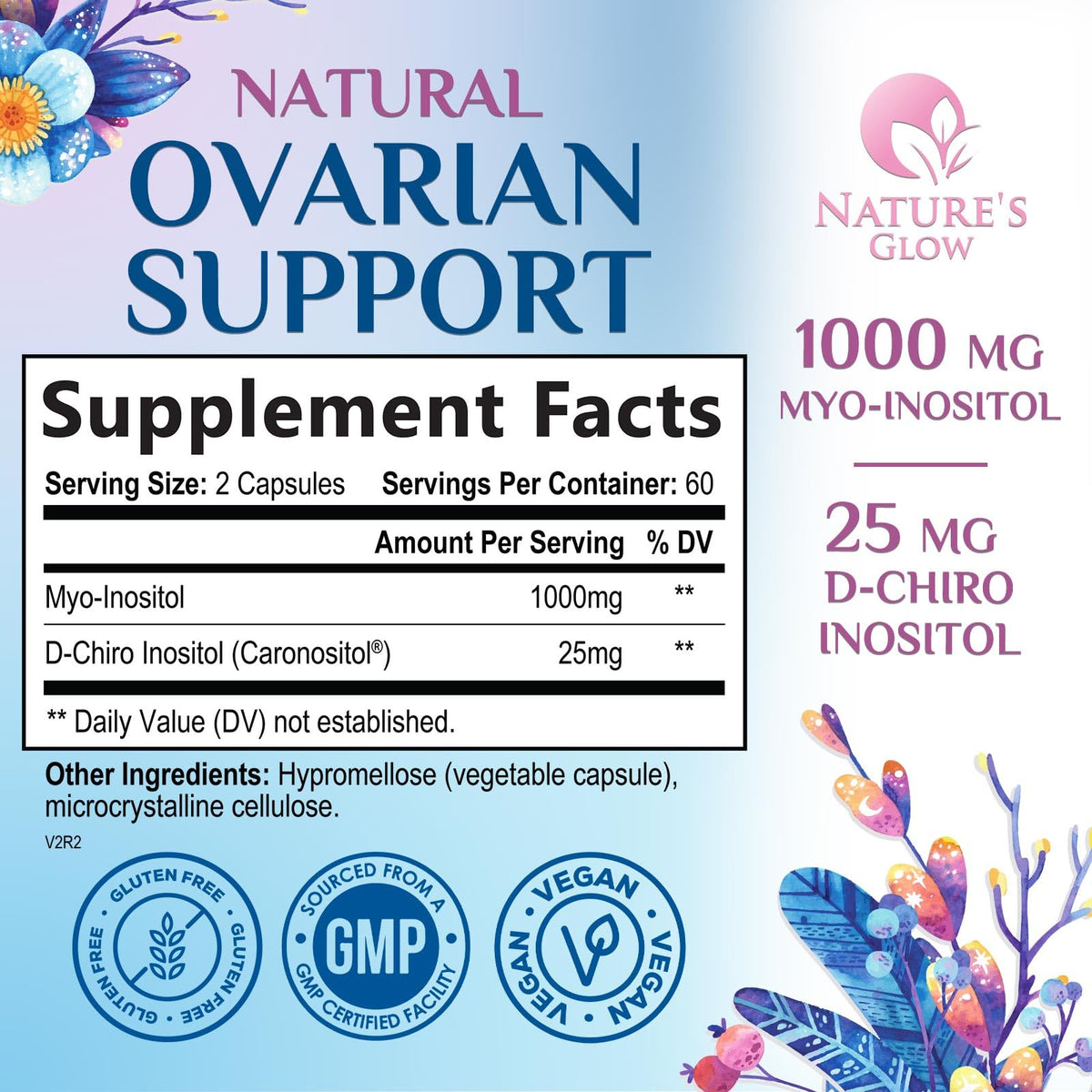 Myo-Inositol & D-Chiro Inositol 1025mg - 40:1 Ideal Ratio for Ovarian Support, Vegan Myo & D Chiro Supplement for Women's Natural Balance and Hormone Support, Vitamin B8, Non-GMO - 120 Capsules Nature's GlowBuy Supplements Australia