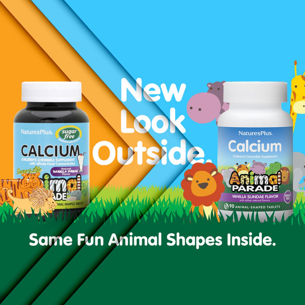 NaturesPlus Animal Parade Sugar-Free Children's Calcium, Vanilla Sundae Flavor - 90 Chewable Animal Shaped Tablets, Pack of 2 - Magnesium for Bone Health - Gluten Free - 90 Servings NaturesPlusBuy Supplements Australia