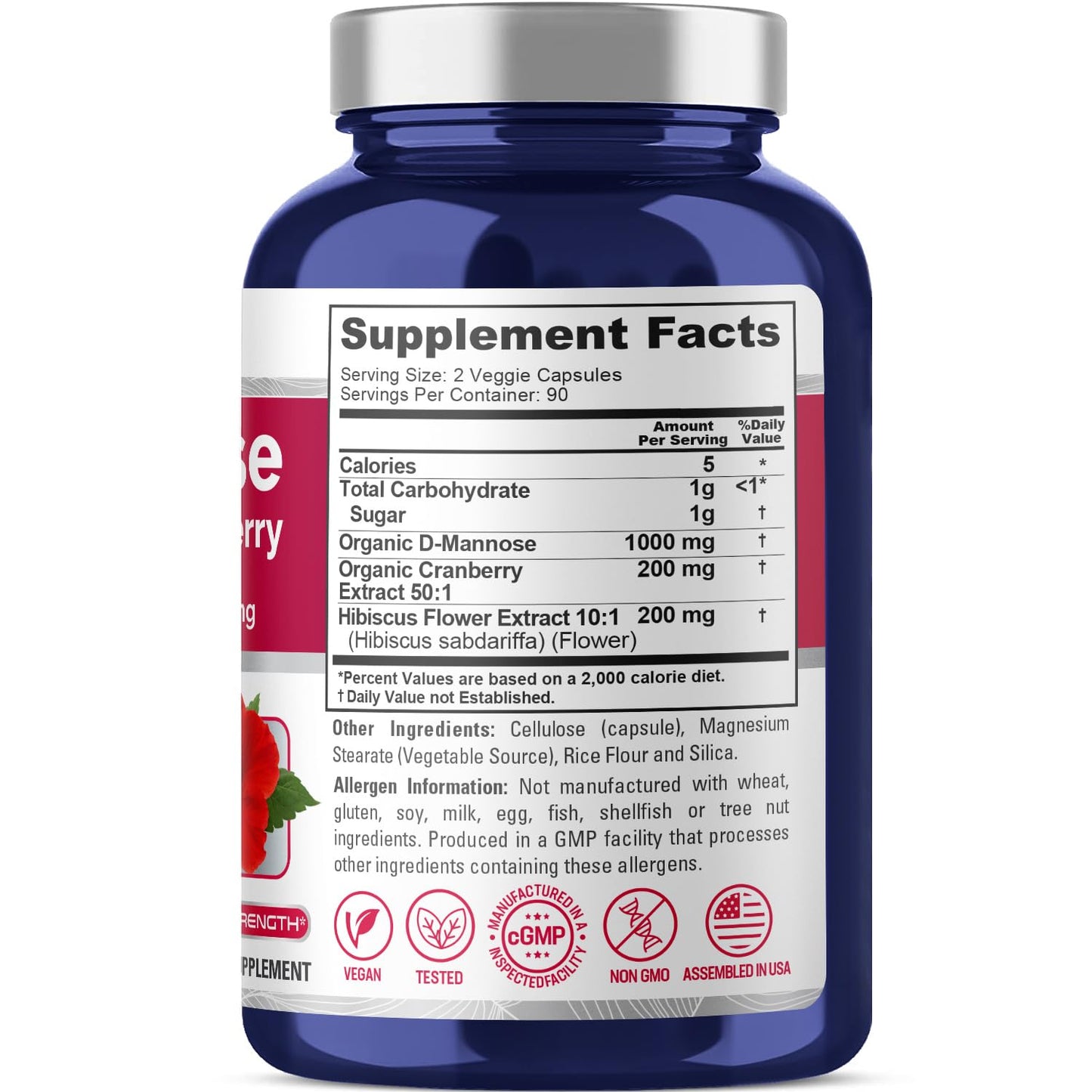 NusaPure D-Mannose Complex 1400 mg (with Hibiscus and Cranberry) - 180 Veggie Caps Non-GMO & Vegan NusaPureBuy Supplements Australia
