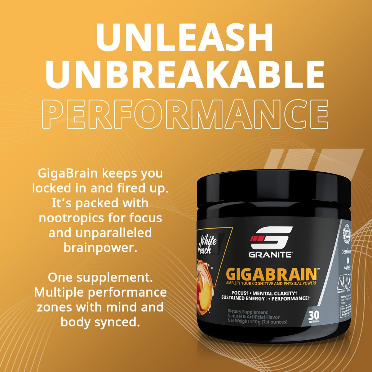 Granite Nutrition GigaBrain Nootropic Energy Powder – Cereboost, Alpha-GPC & ElevATP – Cognitive Focus Supplement for Sustained Energy & Performance – White Peach, 30 Servings Granite SupplementsBuy Supplements Australia