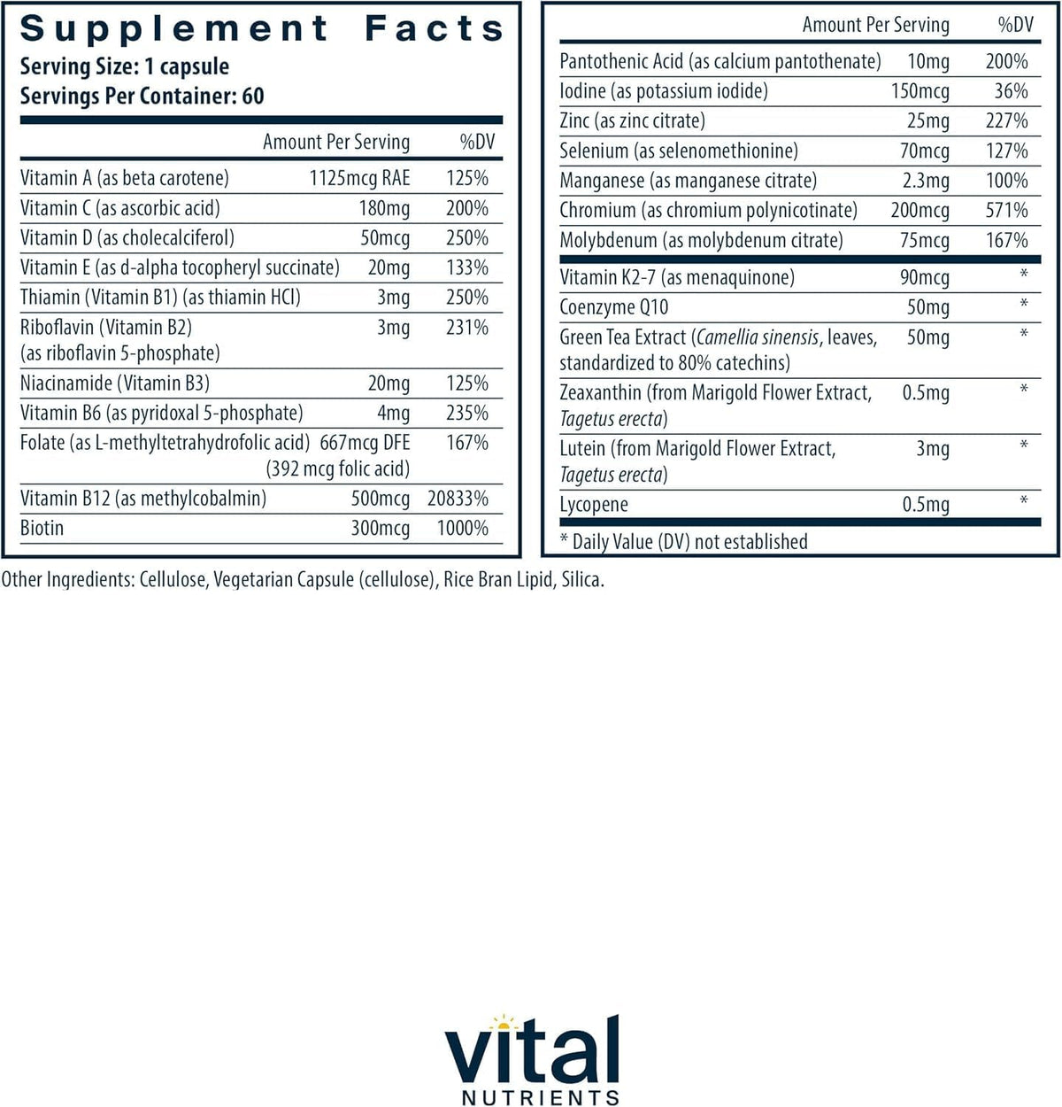 Vital Nutrients Once Daily Multivitamin - Vegan Multi for Women & Men - Allergen-Free - 19 Essential Vitamins + Antioxidants for Eye and Heart Health Vital NutrientsBuy Supplements Australia