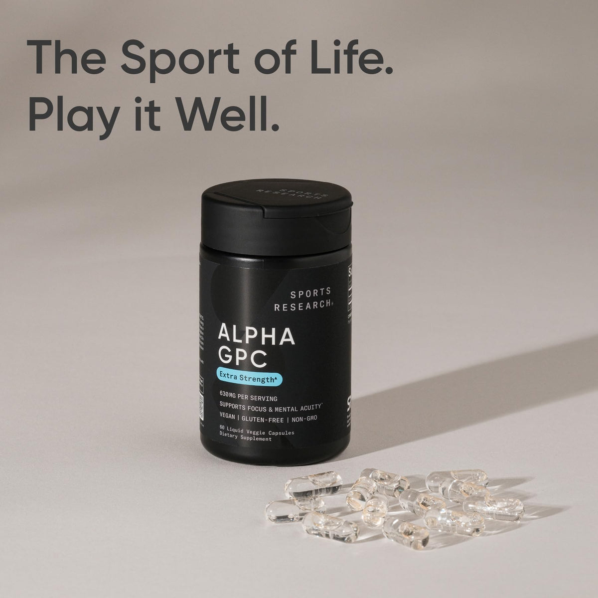 Sports Research® Alpha GPC 630mg (Extra Strength) - Bioavailable Source of Choline - Focus & Cognitive Support for Women & Men - Vegan Certified · Non-GMO · Gluten Free - 60 Liquid Capsules Sports Research buy supplements Au
