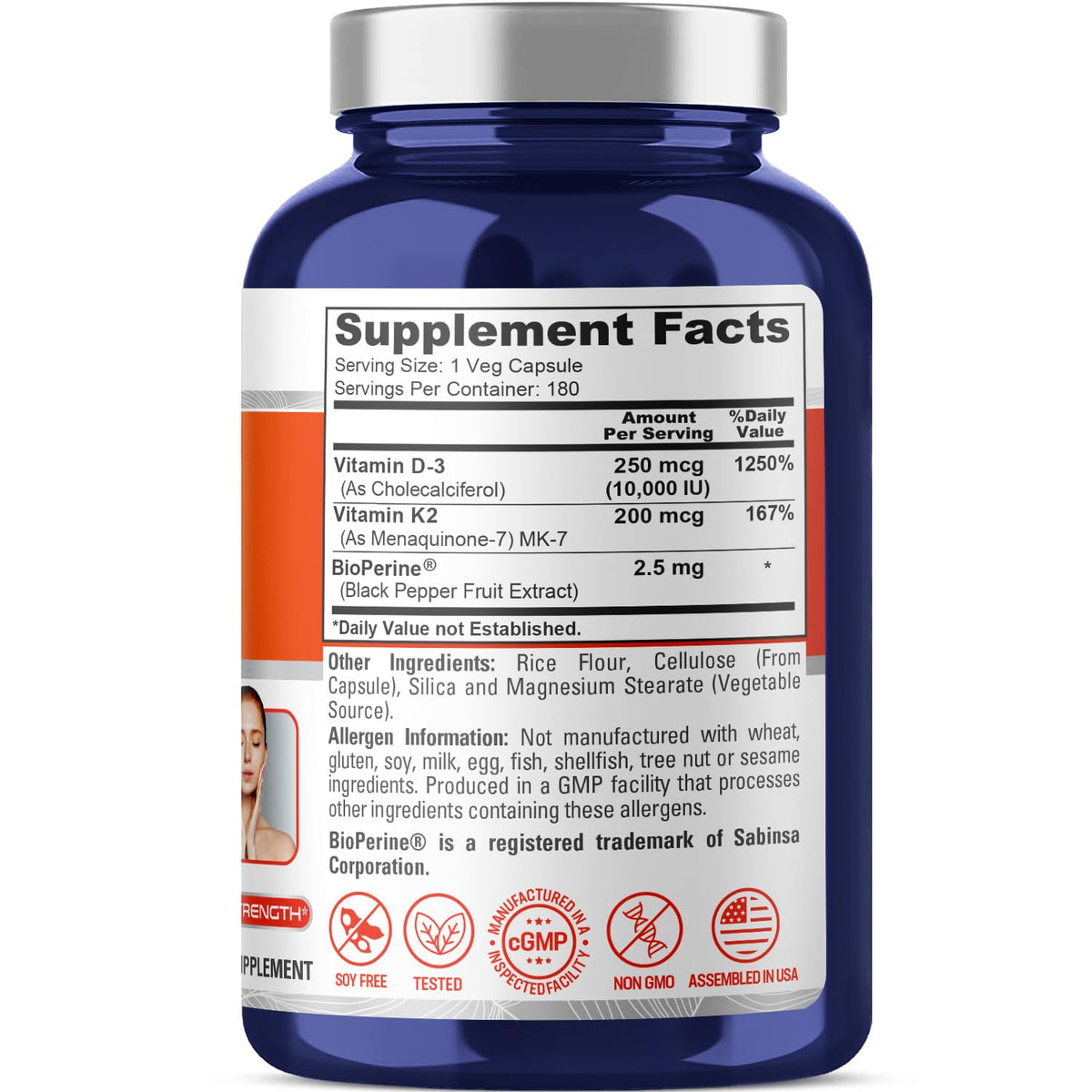 NusaPure Vitamin K2 (MK7) (200mcg) + Vitamin D3 (10000 IU) 180 Veg Caps - Bioperine, Soyfree, Non-GMO NusaPureBuy Supplements Australia
