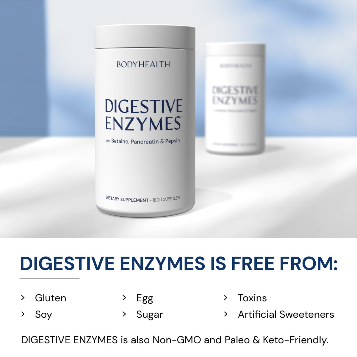 BodyHealth Digestive Enzymes Full Spectrum Digestive Support (180 caps), Betaine, Pepsin, Pancreatin BPP Loaded with Enzymes and Probiotics, Re