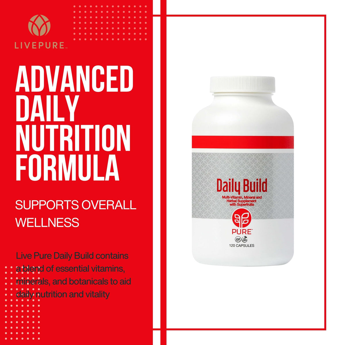 PURE Daily Build | 120 Capsules | Advanced Multivitamin Supplement | Enhanced with Essential Vitamins, Minerals PUREBuy Supplements Australia