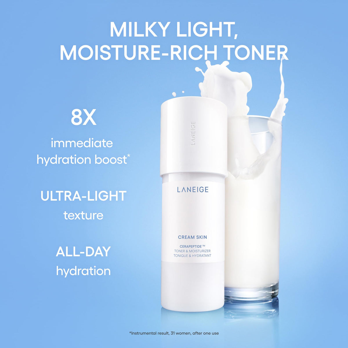 LANEIGE Cream Skin Toner & Moisturizer Mini: Lightweight Refillable Korean Milky Toner with Ceramide