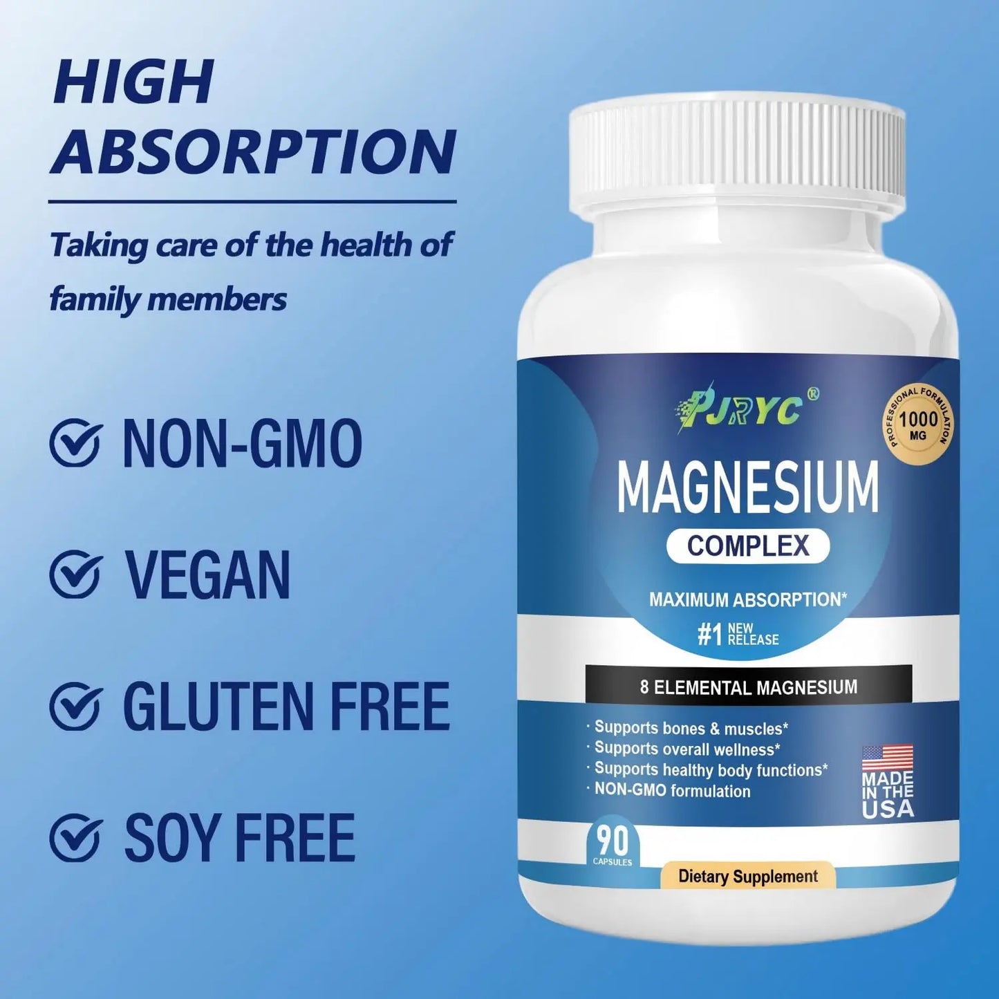 Magnesium Complex Supplement - 1000mg with 8 Magnesium Forms: Glycinate, Citrate, Malate, Taurate & Orotate - Supports Muscle Function, Bone Strength & Relaxation - Vegan, Non-GMO - 180 Capsules PJRYC buy supplements Au