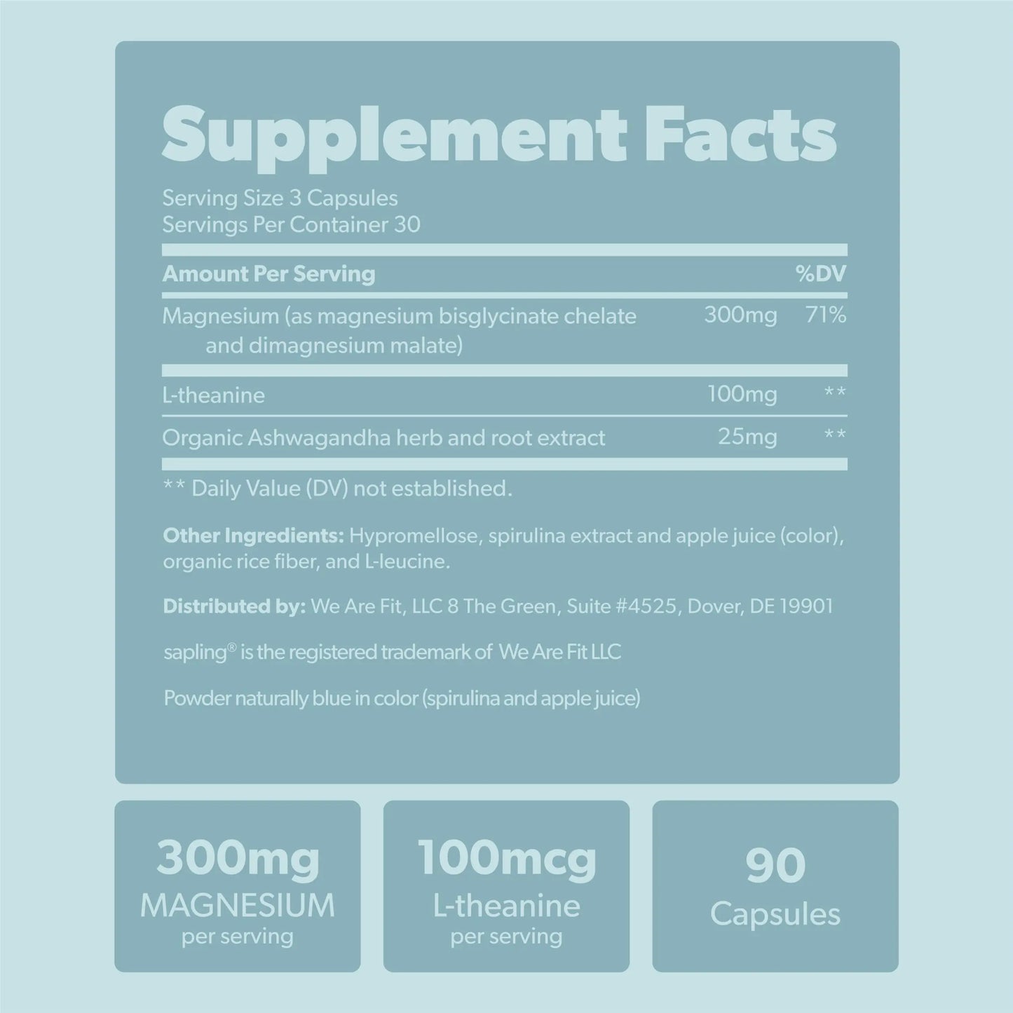 Magnesium Glycinate Complex Supplement - Chelated Magnesium Glycinate with Malate, Organic Ashwagandha, L-theanine & Blue Spirulina - High Absorption, Vegan, Non-GMO, 300mg, 90 Veggie Caps sapling buy supplements Au