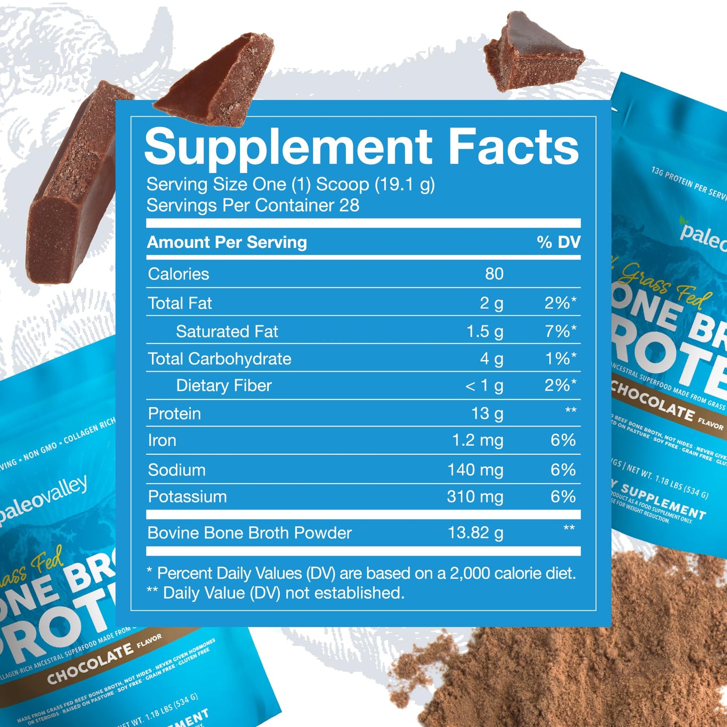 Paleovalley 100% Grass Fed Bone Broth Protein Powder - Chocolate - Rich in Collagen PaleovalleyBuy Supplements Australia
