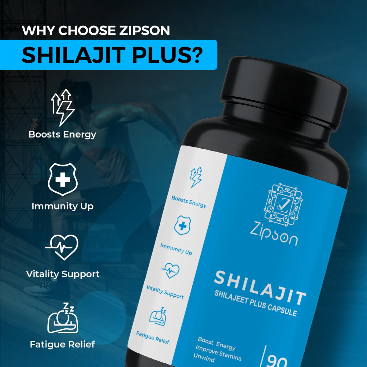 ZIPSON Shilajit for Men & Women | 90 Capsules | Himalayan Formula for Extra Power, Stamina & Immune Support | with Natural Fulvic Acid | Non-GMO | 500mg Per Serving ZIPSON buy supplements Au