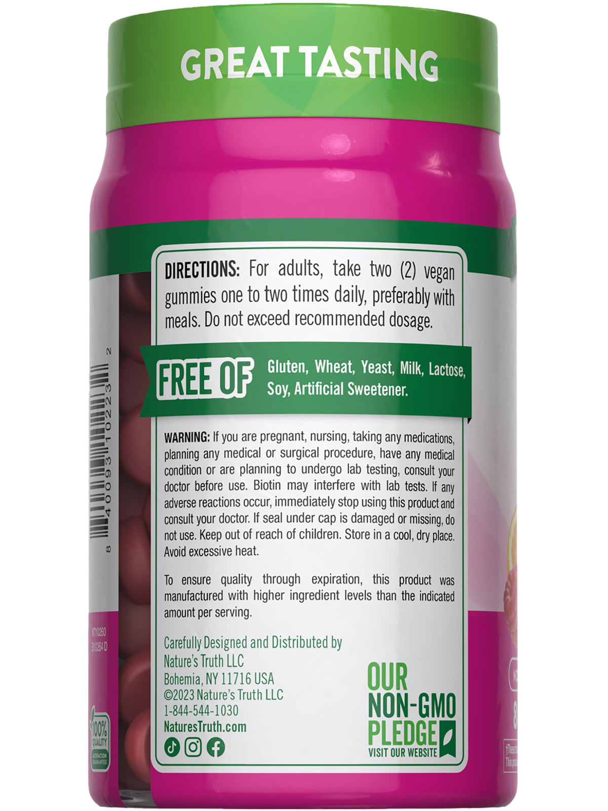 Nature's Truth Hair Skin and Nails Gummies | 80 Count | 2500mcg of Biotin | Vegan, Non-GMO, Gluten Free Supplement
