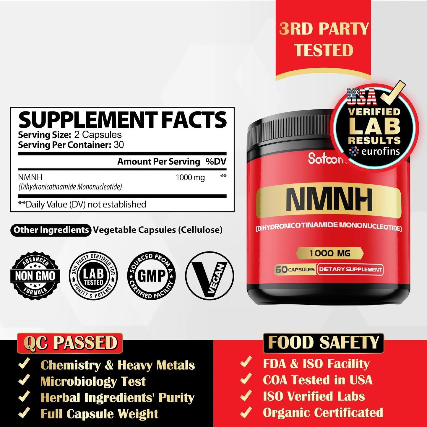 NMNH (Dihydronicotinamide Mononucleotide) -NMN Supplement Alternative - 1000mg per Serving NAD Supplement to Support NAD - 60 Capsules - 30 Days Supply SatoomiBuy Supplements Australia