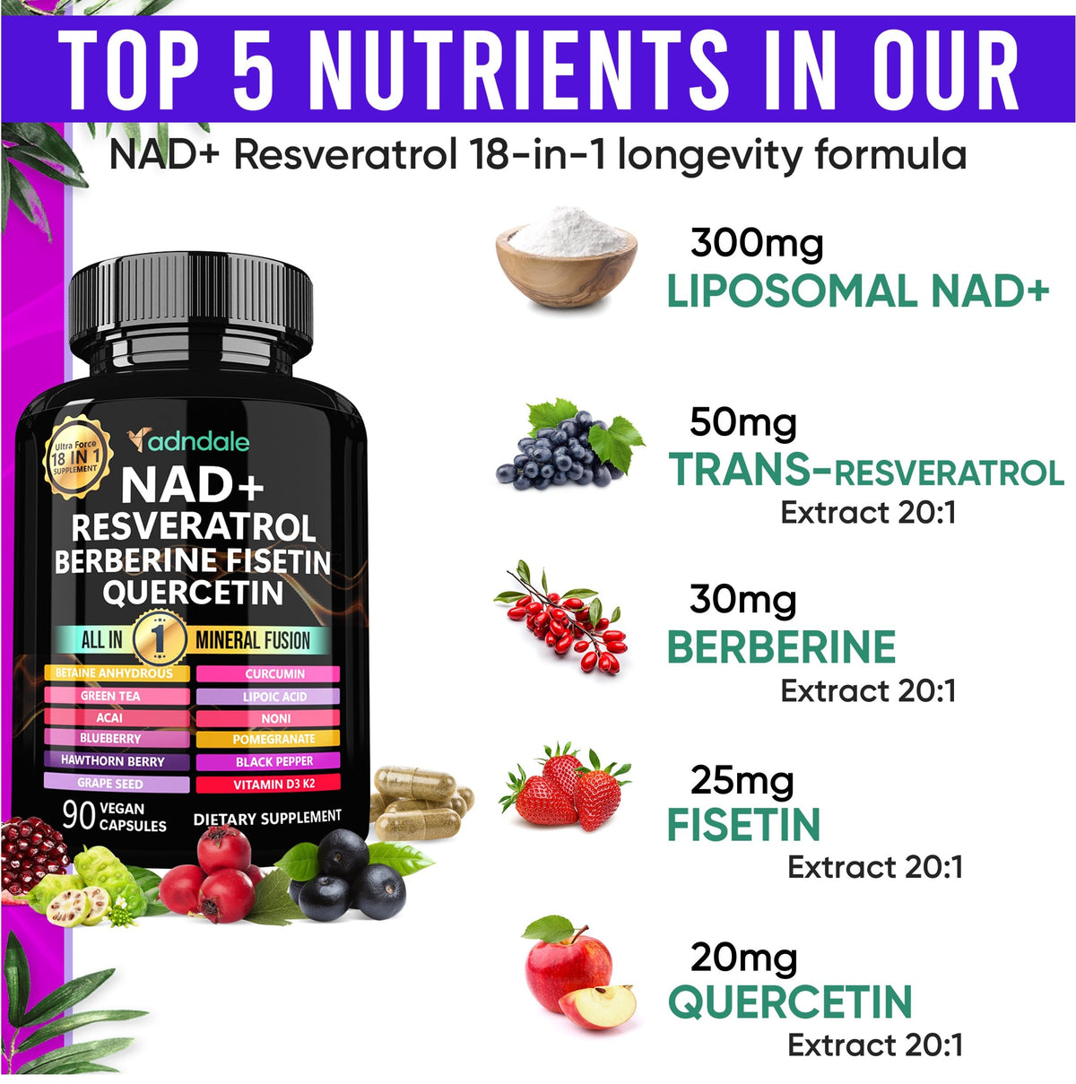 Adndale Liposomal NAD Supplement. Longevity Formula NMN Supplement Alternative. 90CT Advanced NAD+ Resveratrol AdndaleBuy Supplements Australia